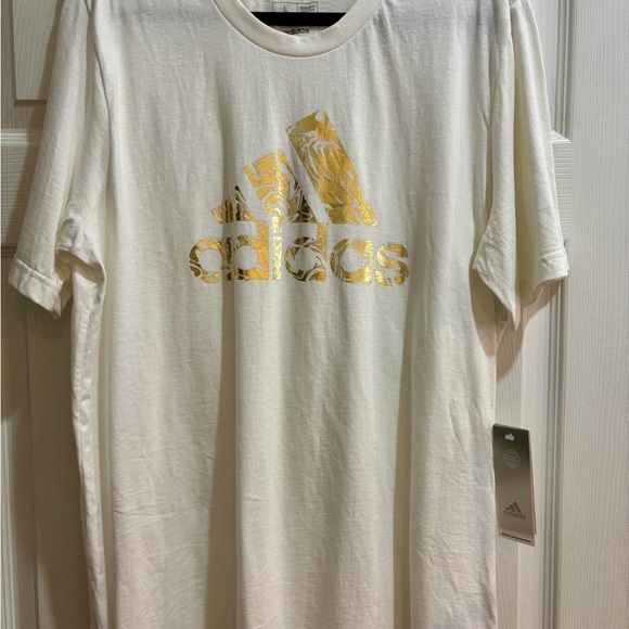 Adidas Men's White T-Shirt with Gold Foil Logo (NWT) - Picture 1 of 1